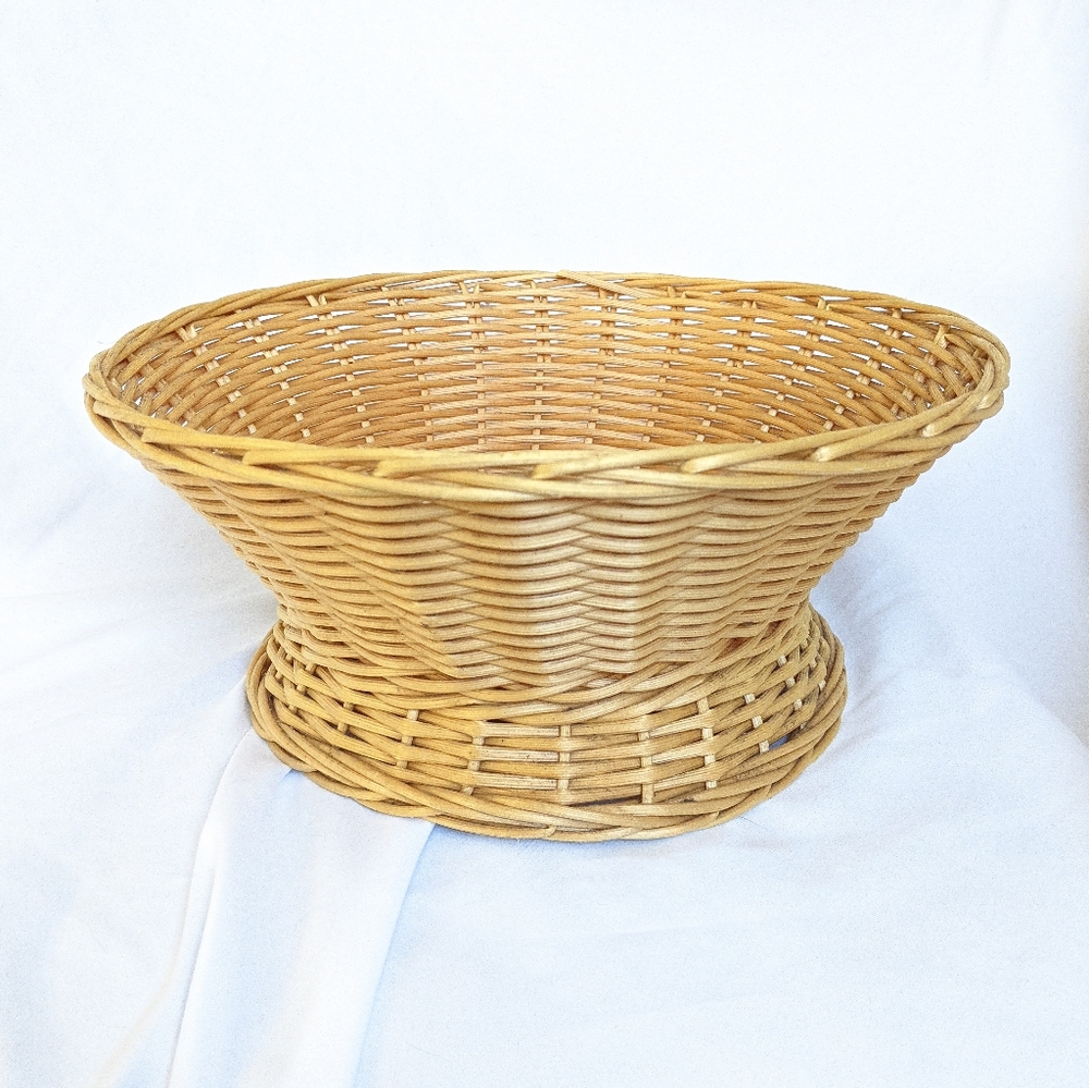 Vintage Woven Wicker Rattan Pedestal Decorative Bowl